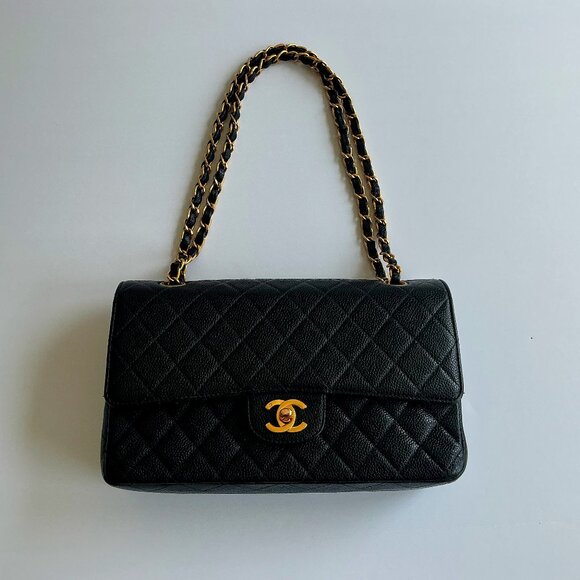 CHANEL Handbags - Chanel Classic Vintage Medium Caviar Double Flap Bag – Black Gold Hardware